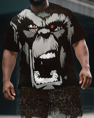 Men's Street Style Angry Gorillas Cartoon Print Big & Tall Outdoor Short-Sleeve T-shirt & Short Set