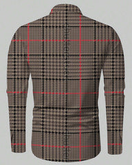 Men's Plus Size Ethnic Style Fine Check Lapel Long Sleeve Shirt