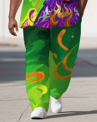 Big Men's Clown Bear Dreamy Gradient Style Fashion Casual Short Sleeve Shirt Pants Set