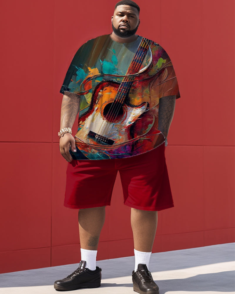 Oil Painting Guitar Print Men's Large Size Suit