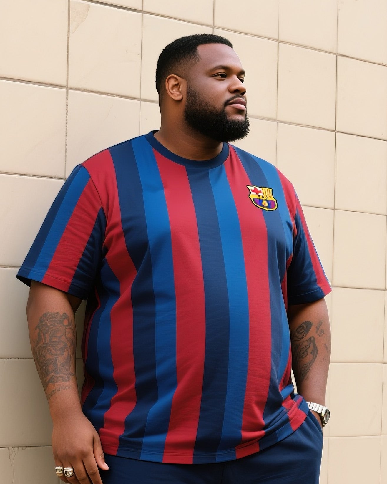 Big Boy Daily Casual Prussian Blue Fans Crewneck Short Sleeve T-shirt Trousers Suit