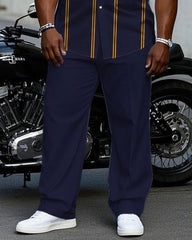 Men's Plus Size Business Purple Striped Short Sleeve Shirt Trousers Suit
