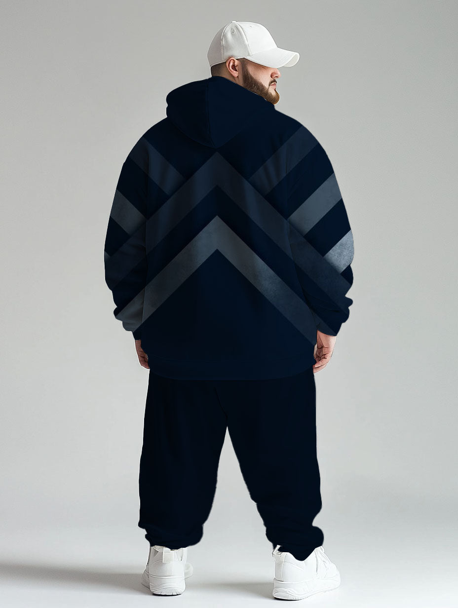 Men's Daily Casual Blue Stripe Boxing Letter Print Big and Tall Hoodie Set