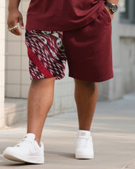 Men's Plus Size Bordeaux Red Creative Striped Print T-shirt Shorts Suit
