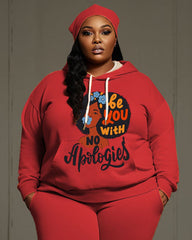 Women's Large Size Simple Style Be You With Apotogies Hoodie and Sweatpants Set