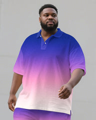 Men's Purple Gradient Style Short Sleeve Polo Shirt Shorts Big & Tall 2-Piece Sets