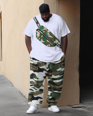 Men's Large Size Street Retro Hip-Hop Camouflage Casual Two-Piece Set