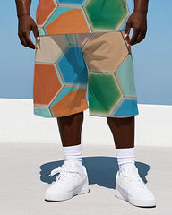 Big Men's Soccer Textures Splicing Color Block Printed Vest and Shorts Set