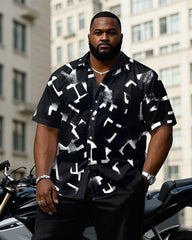 Men's Plus Size Business Casual Black Smoke Geometric Print Short Sleeve Shirt Trousers Suit
