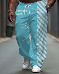 Big Men's Street Style UNIVERSE GAME Ink Splash Stripes Printed Pockets Drawstring Pants