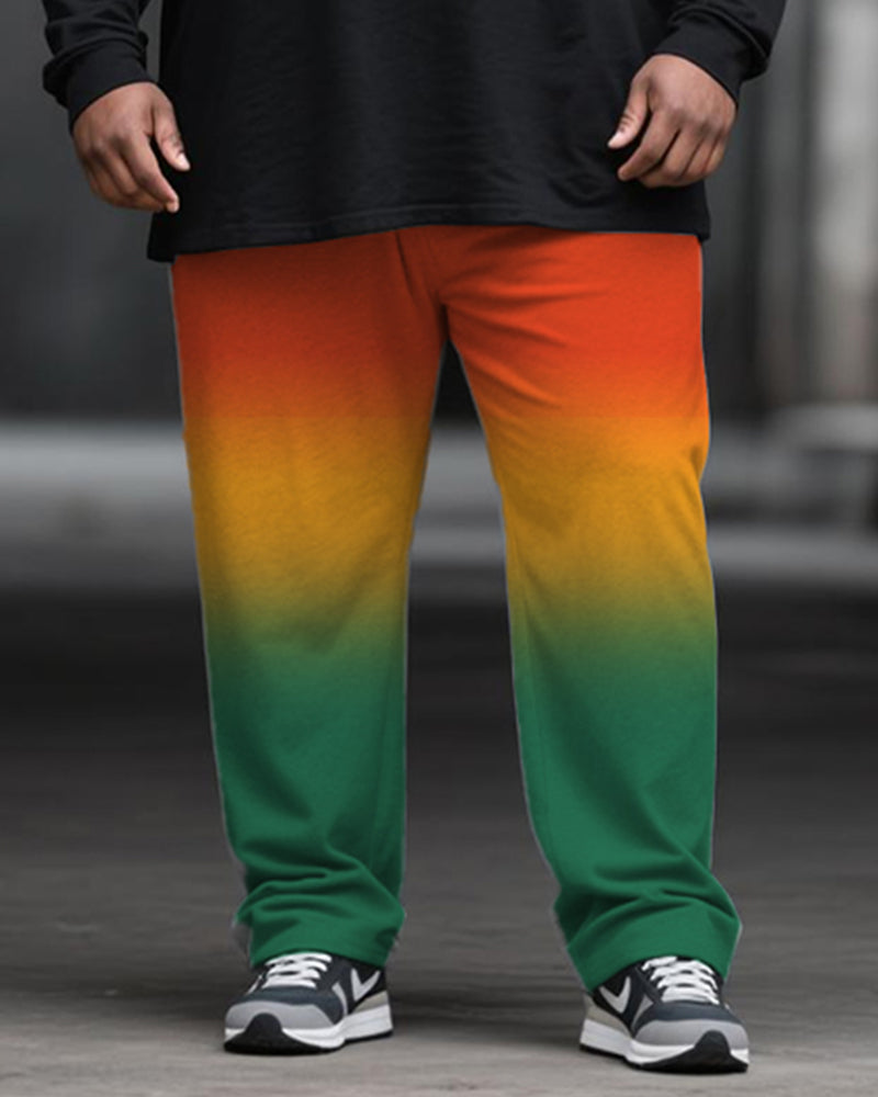 Big & Tall Men's Juneteenth Gradient Letter Print Long Sleeve T-shirt Trousers Suit