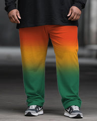 Big & Tall Men's Juneteenth Gradient Letter Print Long Sleeve T-shirt Trousers Suit