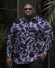 Men's Oversized Abstract Pattern Long Sleeve Lapel Shirt Two-Piece Set