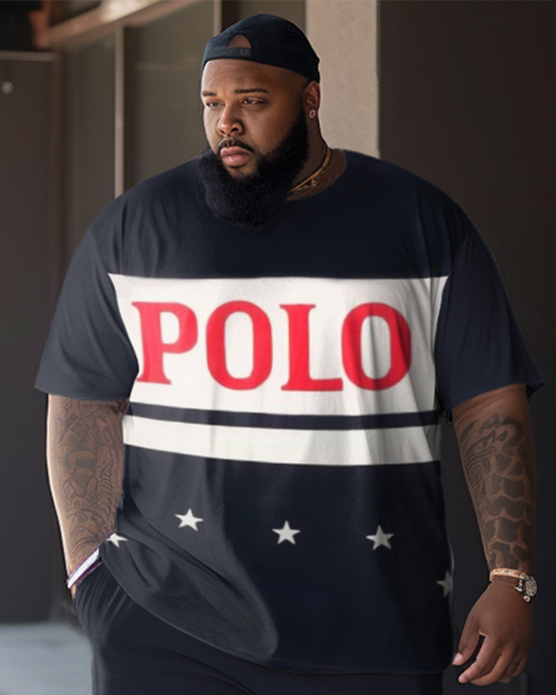 Men's Plus Size Color Matching POLO Two-Piece Set
