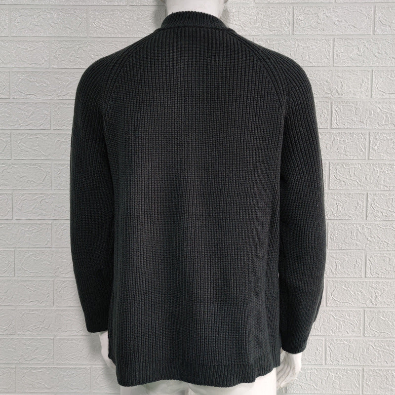 M-2XL Autumn And Winter Solid Color Zipper Turtleneck Knitted Jacket Sweater Cardigan