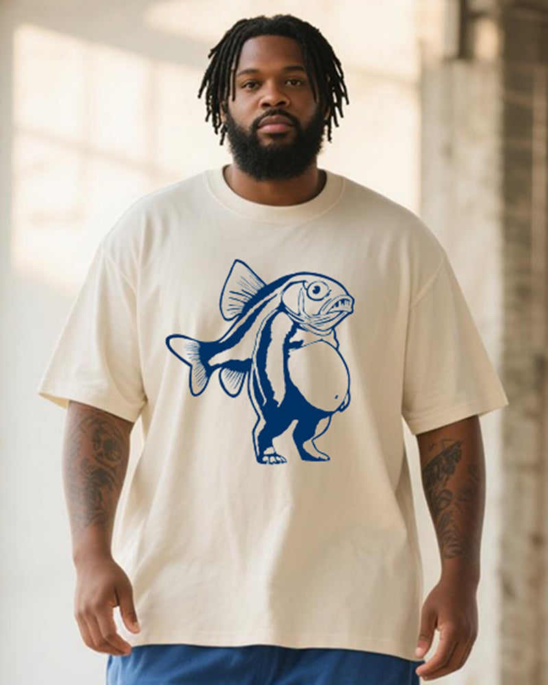 Big & Tall Men's Trippi Troppi Hand-Painted Printed Round Neck Short Sleeve T-Shirt Shorts Suit