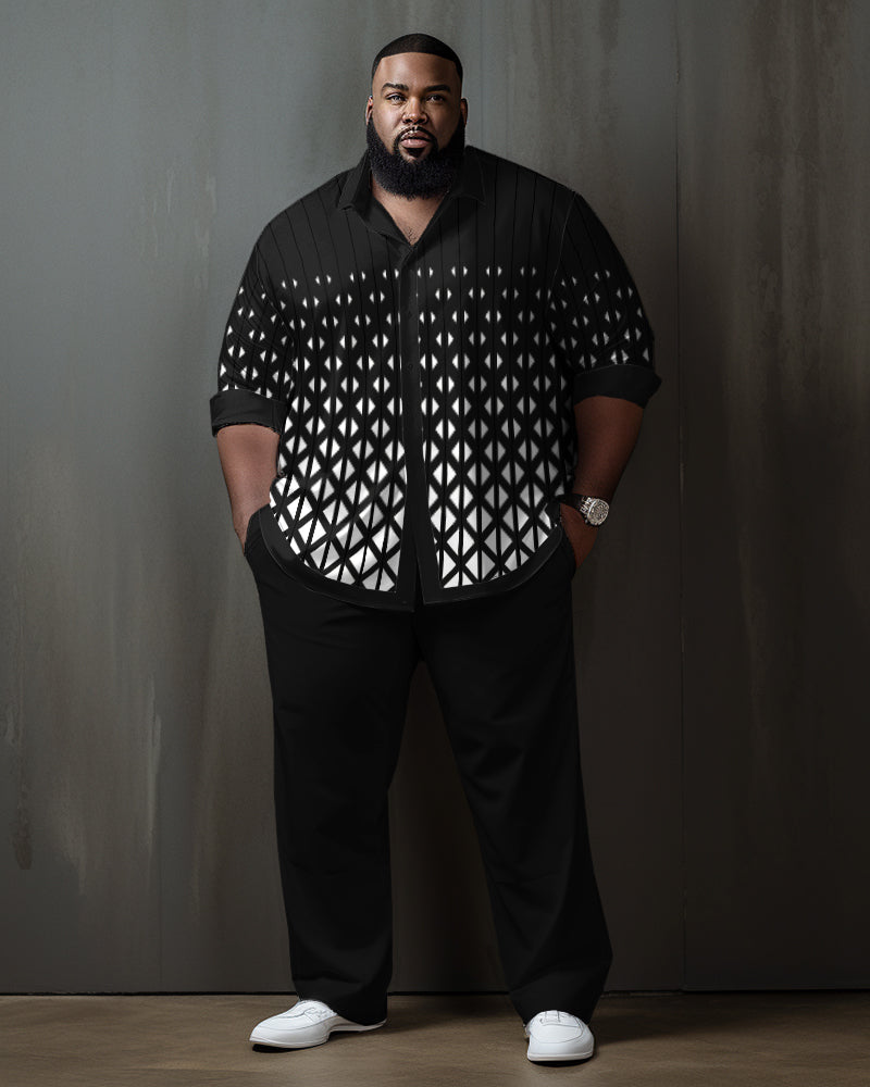 Plus Size Men's Black Diamond Lattice Gradient Long Sleeve Walking Set