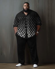 Plus Size Men's Black Diamond Lattice Gradient Long Sleeve Walking Set