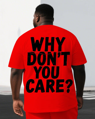 Men's Punk Style WHY DON'T YOU CARE Back Lettering Big & Tall Short-Sleeve T-shirt 2-Piece Set