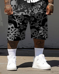 Big & Tall Men's Street Hip Hop Skull Print T-Shirt Shorts Set