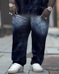 Big Men's Street Casual Tie Dye Contrast K Letter Print T-Shirt Trousers Set
