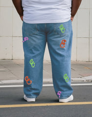 Big & Tall Men's Street Fashion Trend Personality Serial Denim Trousers. Solid Front