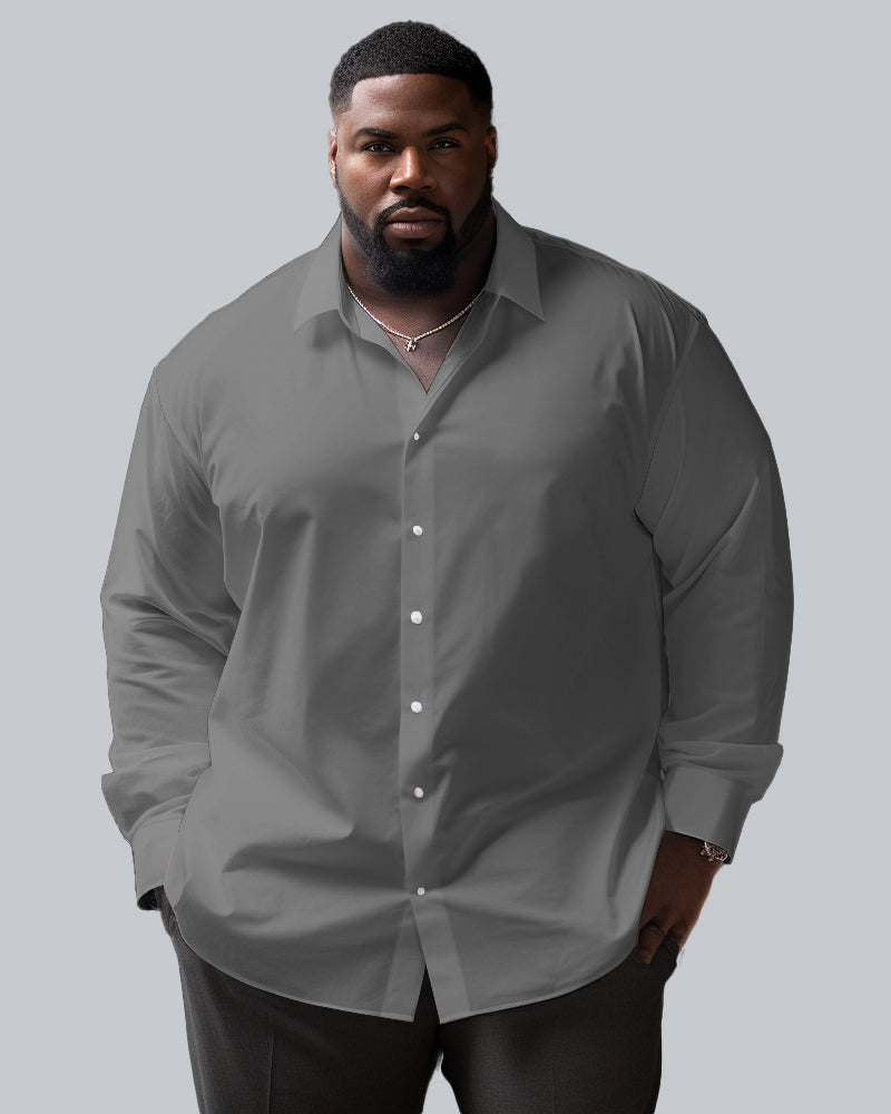 100% Cotton Versatile Solid Color 8 Color Options Lapel Long Sleeve Shirt Big Men