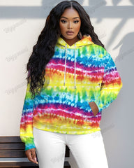 Women's Plus Fashion Daily Gradient Tie Dye Print Long Sleeve Hoodie