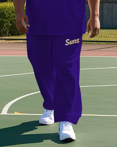 Men's Fashion Basketball Simple Letter Suns Printed Casual Big & Tall Short Sleeve T-shirt Pants Set