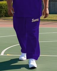 Men's Fashion Basketball Simple Letter Suns Printed Casual Big & Tall Short Sleeve T-shirt Pants Set
