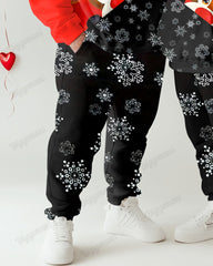 Couple Fashion Casual Big & Tall Auspicious Deer Pattern Snowflake Print Hoodie Set
