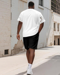 Men's Plus Size Flame Gradient BIGGMANS Letter Print Round Neck Short Sleeve T-shirt Shorts Suit