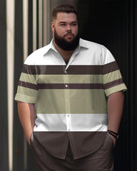 Men's Big & Tall Business Simple Color Matching Thick Line Short Sleeve Shirt Trousers Set