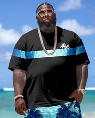 Men's Big & Tall Hawaiian Patchwork Gradient Coconut Tree Print T-Shirt Shorts Set