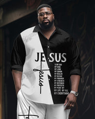 Big Men's Christian Jesus Color Match Long Sleeve Shirt Trousers Set