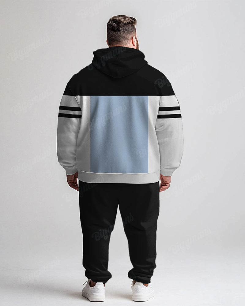 Men's Daily Casual Colorblock Striped Letter Print Plus Size Hoodie Suit