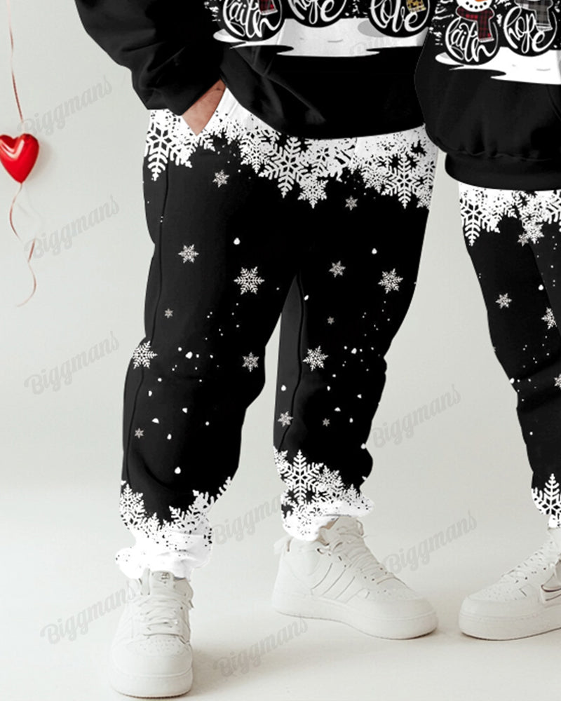 Couple Fashion Casual Big and Tall Snowman Partner Pattern Printed Hoodie Set