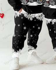 Couple Fashion Casual Big and Tall Snowman Partner Pattern Printed Hoodie Set