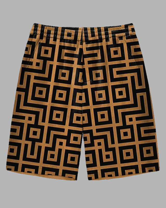 Men's Retro Fashion Geometric Regular Pattern Printed Outdoor Casual Big and Tall Shorts