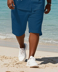 Men's Plus Size Hawaiian Blue Coconut Alphabet Print Shirt Shorts Suit