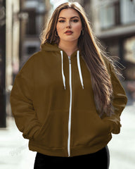 Women's Big and Tall Fashion Solid Color Casual Long Sleeve Zipper Hoodie