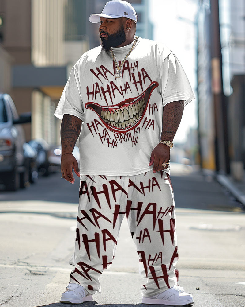 Men's Large Street Casual Mouth HA Letter Printed T-Shirt Pants Set