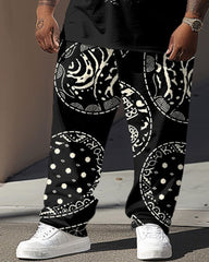 Men's Big and Tall Street Fashion Abstract Paisley Print T-Shirt Trousers Set