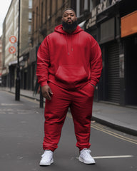 Big Men's  Tracksuit Casual Solid Color Hoodie Pants 2-Piece Set