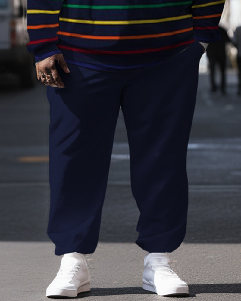 Men's Plus Size Casual Line Graphic Long Sleeve Hoodie Sporty Two-Piece Suit