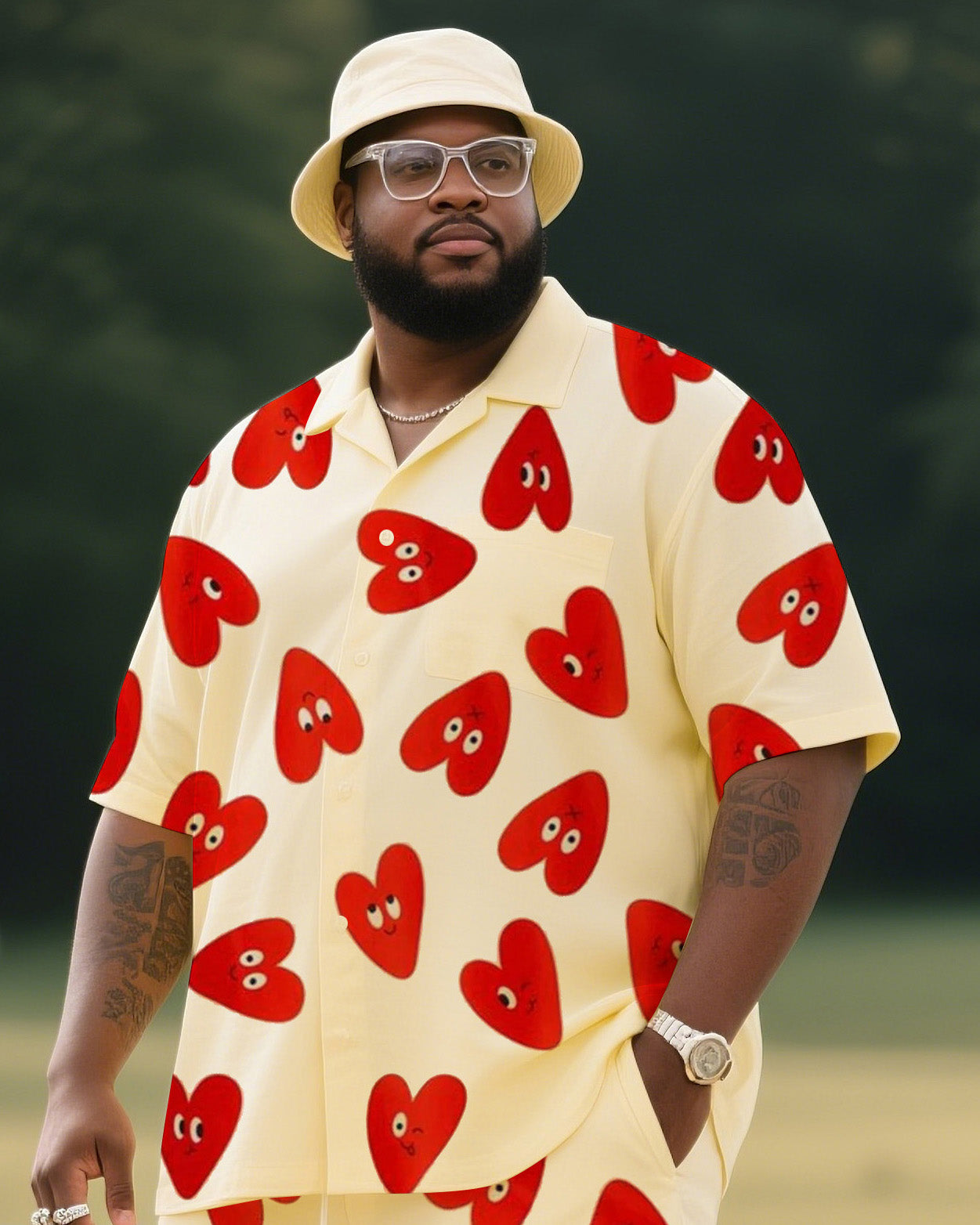Big Boy's Valentine's Day Love Print Short Sleeve Shirt Trousers Suit