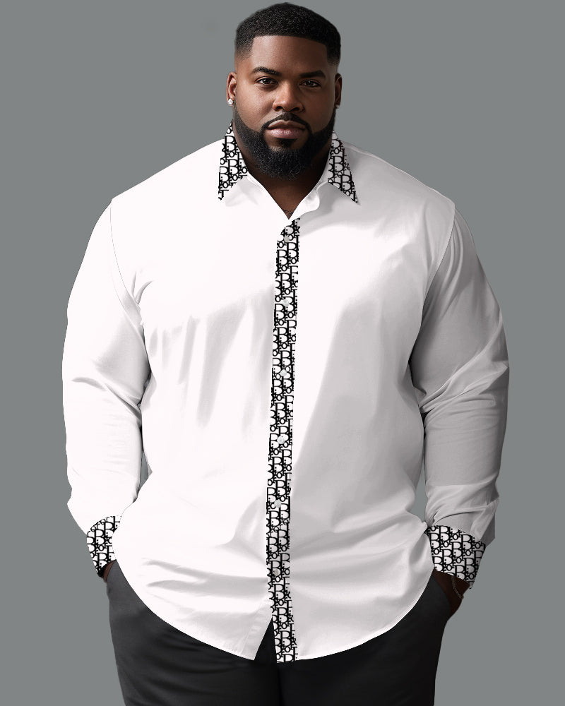 100% Cotton Featured Patchwork Lapel Long Sleeve Shirt Big Guys