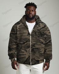 Camouflage Print Cardigan Hoodie Big & Tall Men's Set