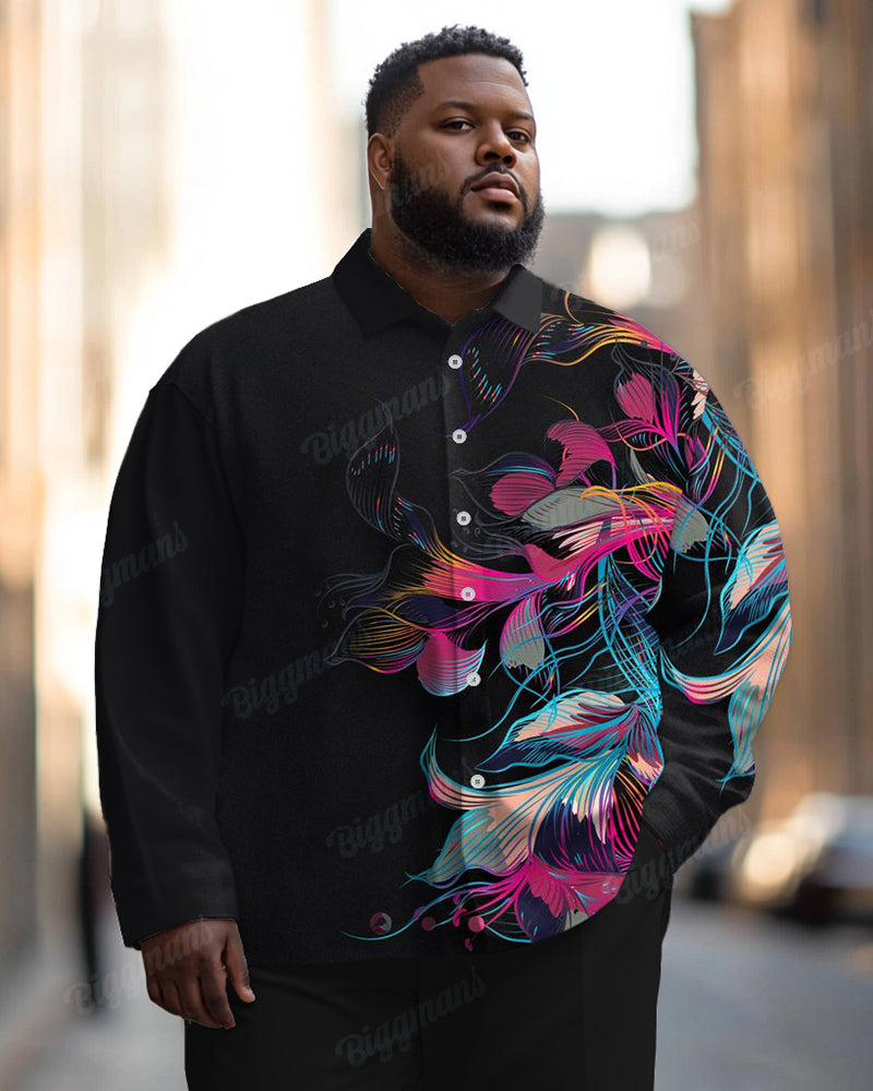 Men's Daily Casual Colorful Line Floral Print Lel Plus Size Long Sleeve Shirt