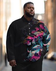 Men's Daily Casual Colorful Line Floral Print Lel Plus Size Long Sleeve Shirt